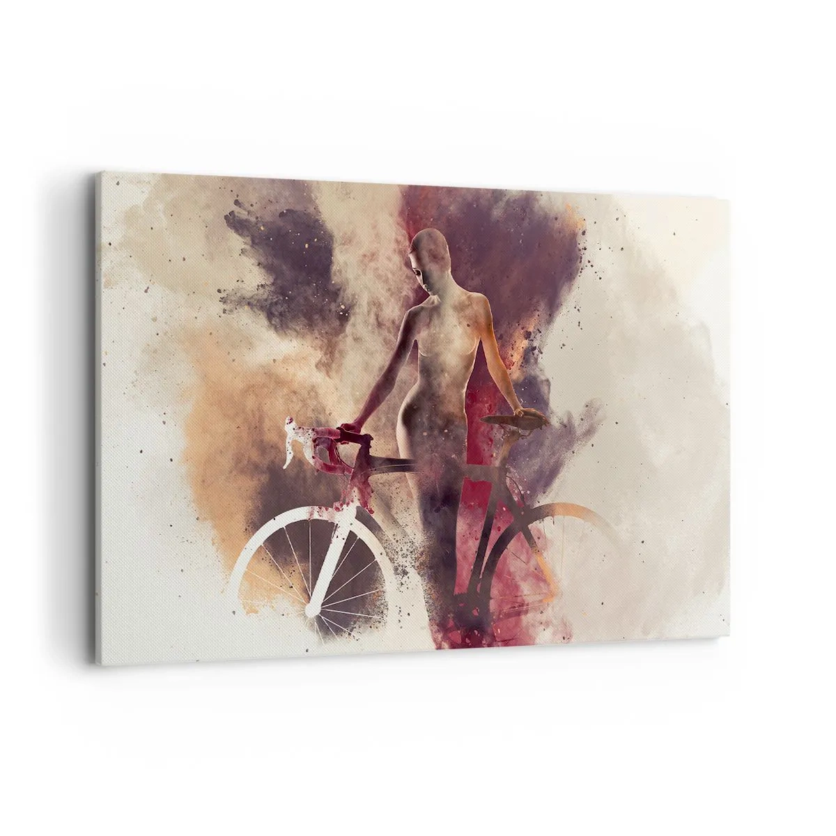 Impression sur toile - Image sur toile - Silhouette abstraite avec un vélo dans un style artistique - 120x80cm - Une âme de vélo aux formes marbrées - Décoration murale moderne pour le salon et la chambre ARTTOR