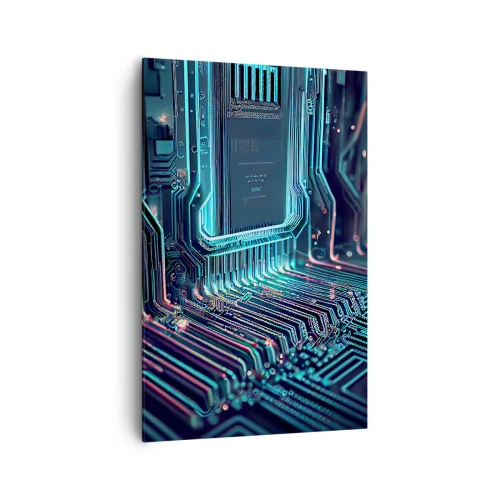 Impression sur toile - Image sur toile - Circuit imprimé technologique avec pistes lumineuses - 80x120cm - Je pense comme ça… - Décoration murale moderne pour le salon et la chambre ARTTOR