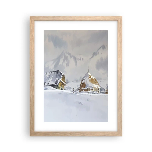 Affiche dans un chêne clair - Poster - Dans une vallée enneigée - 30x40 cm
