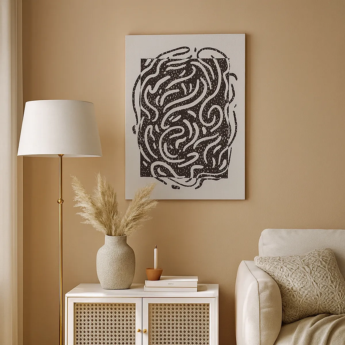 Impression sur toile - Image sur toile - Abstraction en noir et blanc dans un style géométrique - 50x70cm - Abstraction : la danse de la joie - Décoration murale moderne pour le salon et la chambre ARTTOR