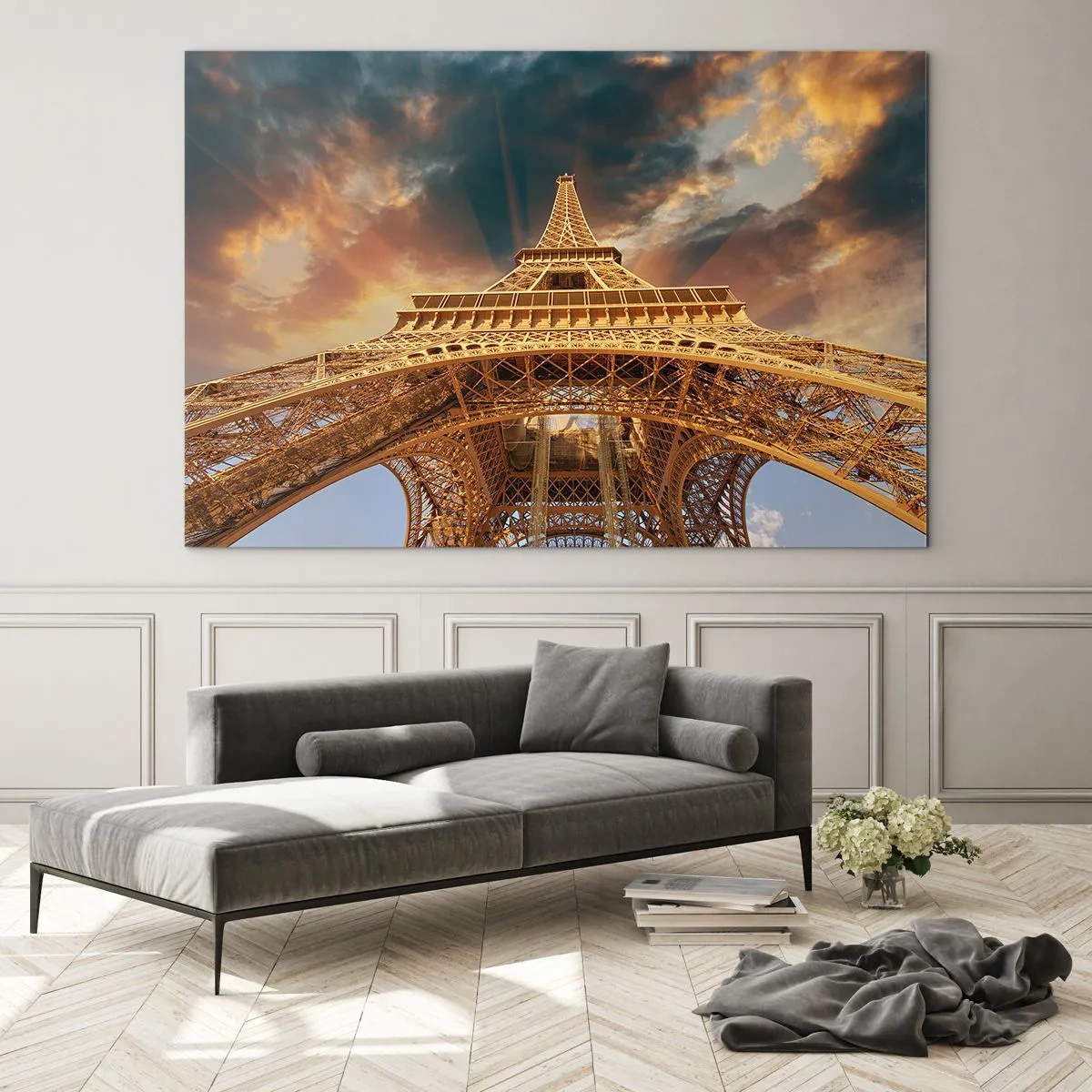 Impression sur verre - Image sur verre - La Tour Eiffel prise à vol d'oiseau - 100x70cm - Comment l'humanité a atteint le ciel - Décoration murale moderne pour le salon et la chambre ARTTOR