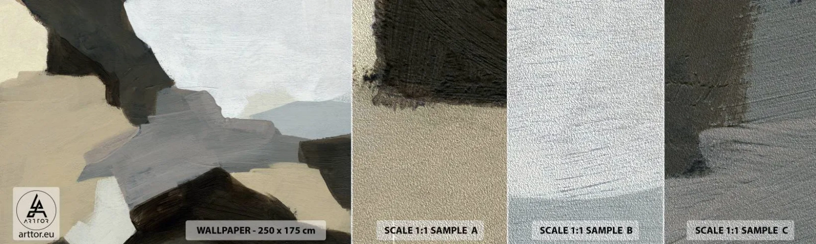 Échantillon de Papier Peint Premium Sand - Abstraction : le carrefour du gris - Abstraction, Morceau, Des peintures - 100x30 cm