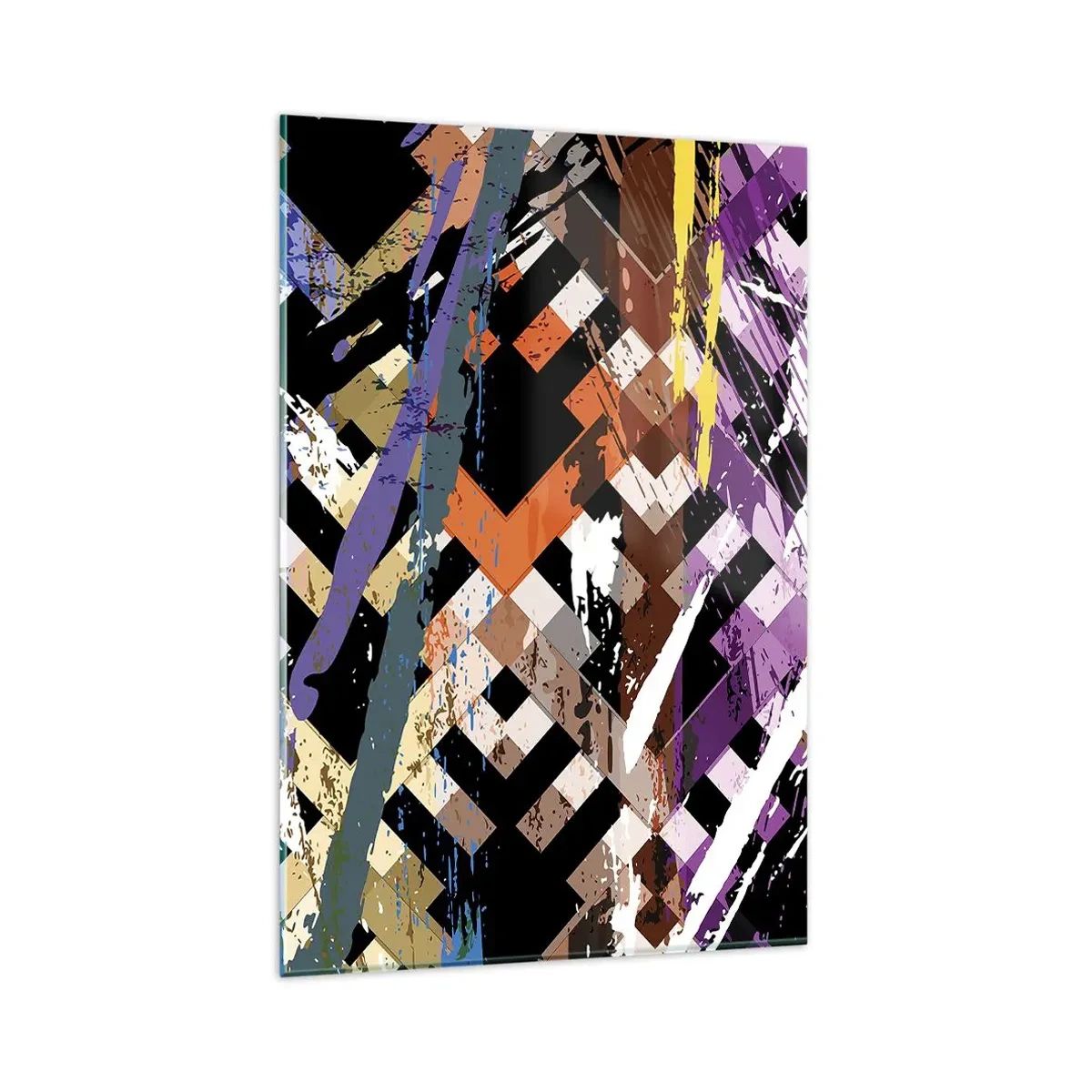 Impression sur verre - Image sur verre - Composition abstraite avec des lignes colorées sur fond noir - 80x120cm - Se mettre au carré - Décoration murale moderne pour le salon et la chambre ARTTOR