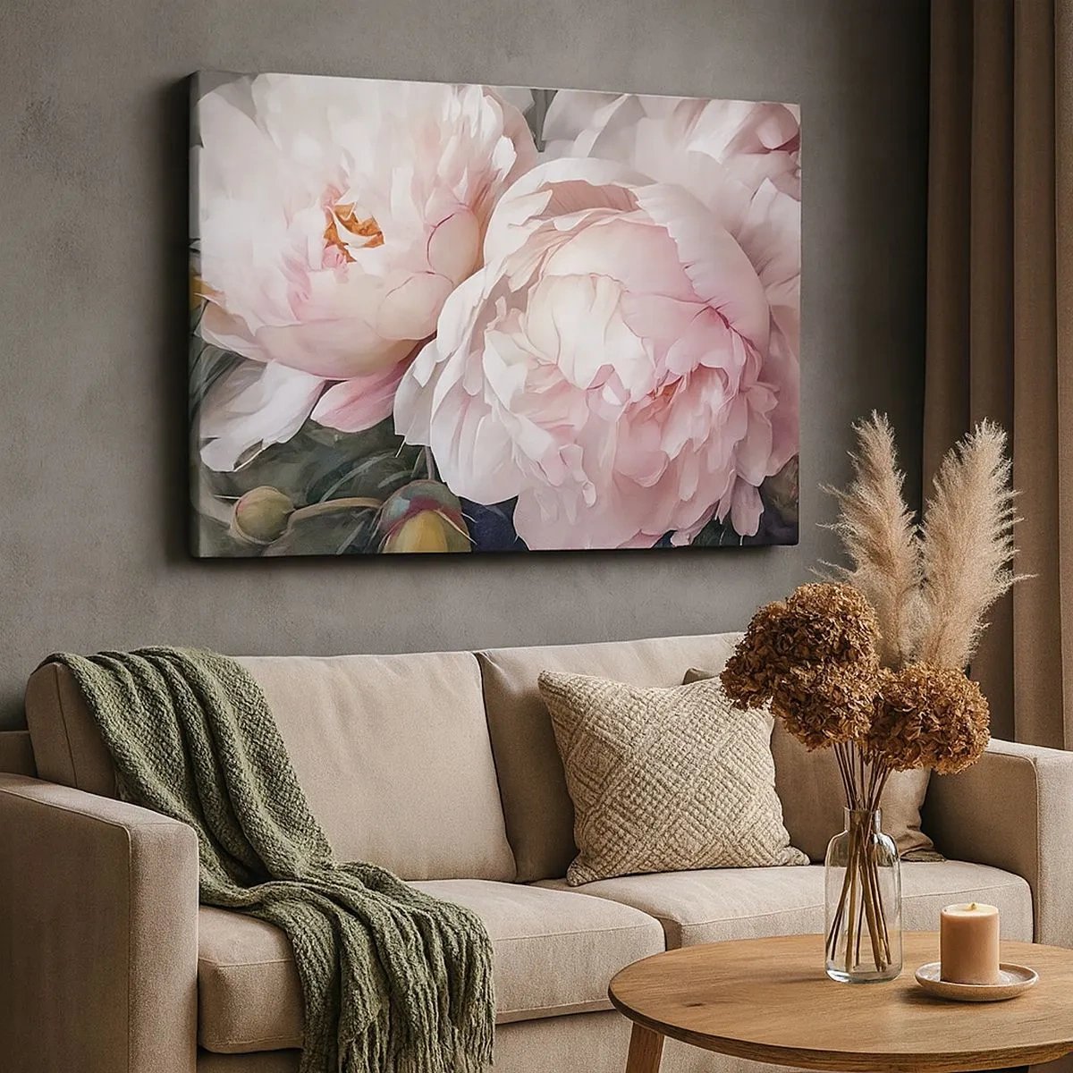 Impression sur toile - Image sur toile - Pivoines roses délicates en pleine floraison - 70x50cm - Arrêté en pleine floraison - Décoration murale moderne pour le salon et la chambre ARTTOR