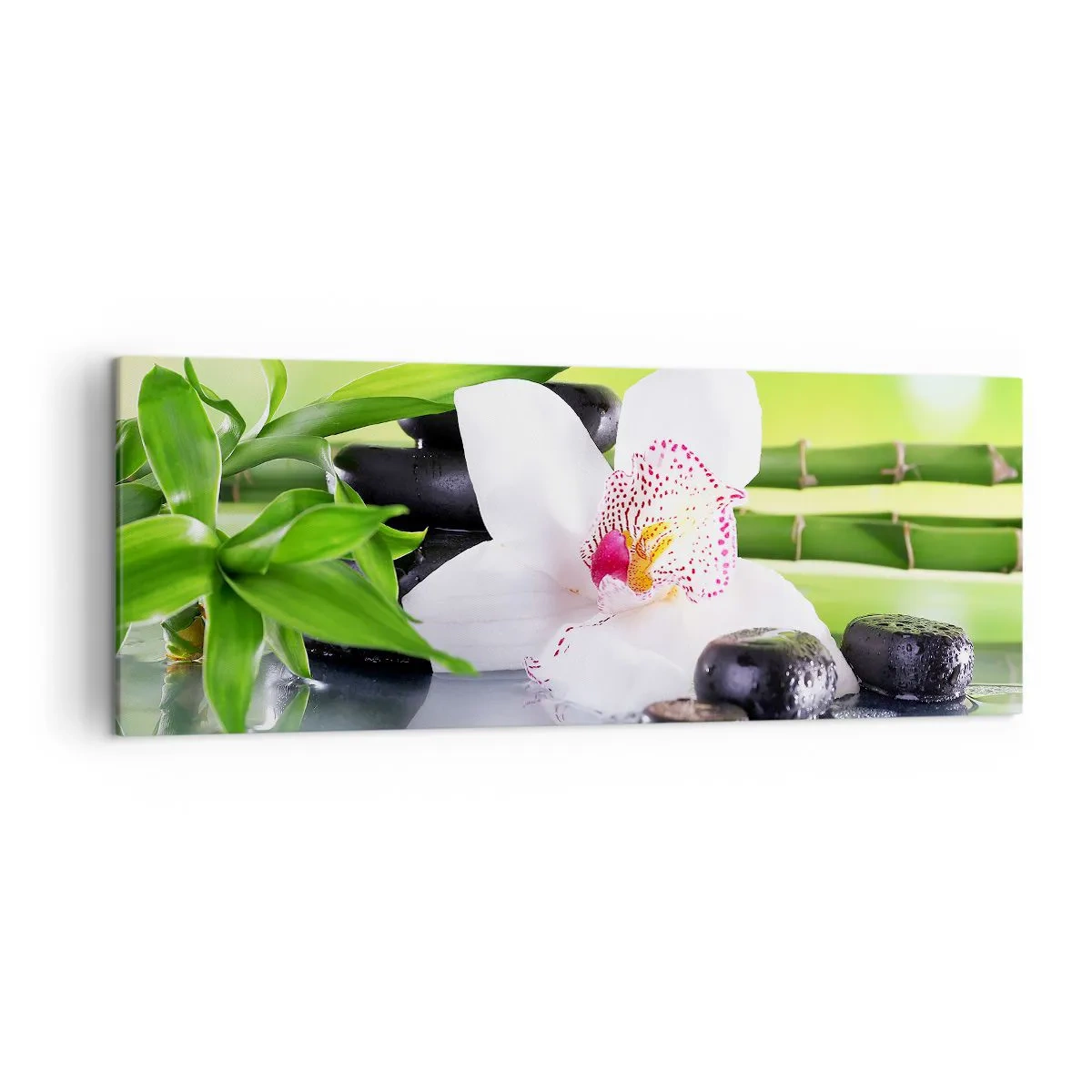 Impression sur toile - Image sur toile - Orchidée, pierres et bambou dans une composition spa harmonieuse - 140x50cm - Raffraîchissement de fraîcheur - Décoration murale moderne pour le salon et la chambre ARTTOR
