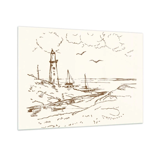Impression sur verre - Image sur verre - Croquis d'un phare dans un paysage balnéaire - 100x70cm - Esquisse de souvenirs d'été - Décoration murale moderne pour le salon et la chambre ARTTOR