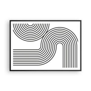Affiche dans un cadre noir - Poster - Une peinture abstraite avec des lignes noires créant des motifs géométriques sur un fond blanc. - 100x70cm - En plein virage - Décoration murale moderne pour le salon et la chambre ARTTOR