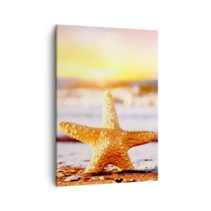 Impression sur toile - Image sur toile - Une étoile de mer sur une plage de sable à la lueur du soleil couchant - 50x70cm - Cadeau de la mer - Décoration murale moderne pour le salon et la chambre ARTTOR