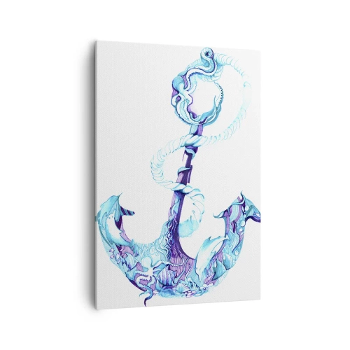Impression sur toile - Image sur toile - Ancre abstraite dans des tons de bleu avec des détails nautiques - 70x100cm - Le confident des secrets de la mer - Décoration murale moderne pour le salon et la chambre ARTTOR