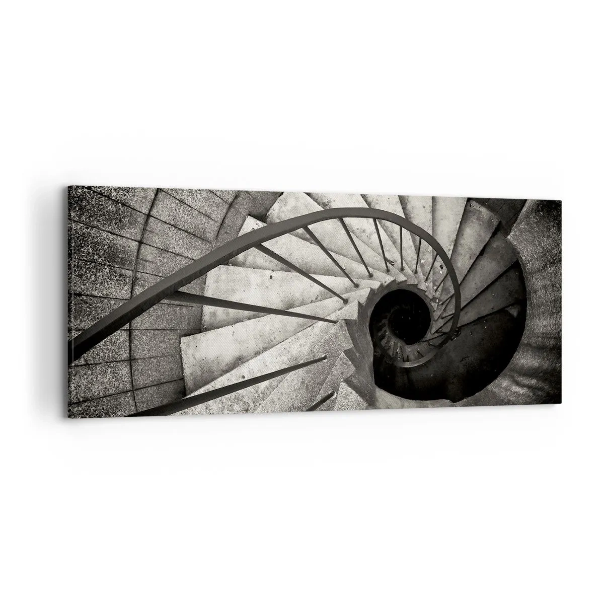 Impression sur toile - Image sur toile - Escalier en colimaçon noir et blanc de style moderne - 120x50cm - En haut des escaliers, en bas des escaliers - Décoration murale moderne pour le salon et la chambre ARTTOR