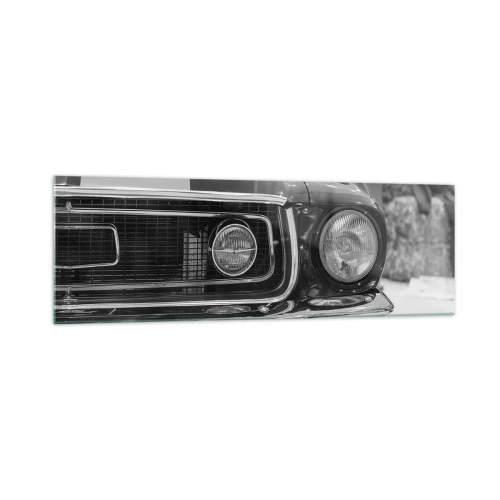 Impression sur verre - Image sur verre - Capot de voiture classique noir et blanc - 160x50cm - Conduire dur - Décoration murale moderne pour le salon et la chambre ARTTOR