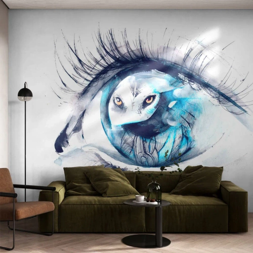 Papier peint sur mesure Standard Eco - Face à face avec la nature sauvage - Abstraction, Œil, Hibou