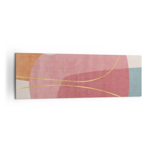 Impression sur toile - Image sur toile - Formes abstraites aux couleurs pastel avec des lignes délicates - 160x50cm - Composition pastel au fil d'or - Décoration murale moderne pour le salon et la chambre ARTTOR