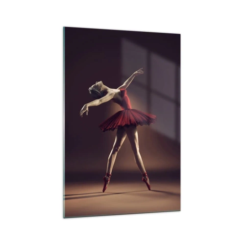 Impression sur verre - Image sur verre - Une danseuse de ballet en robe rouge sur fond de scène - 70x100cm - Une danseuse étoile - Décoration murale moderne pour le salon et la chambre ARTTOR