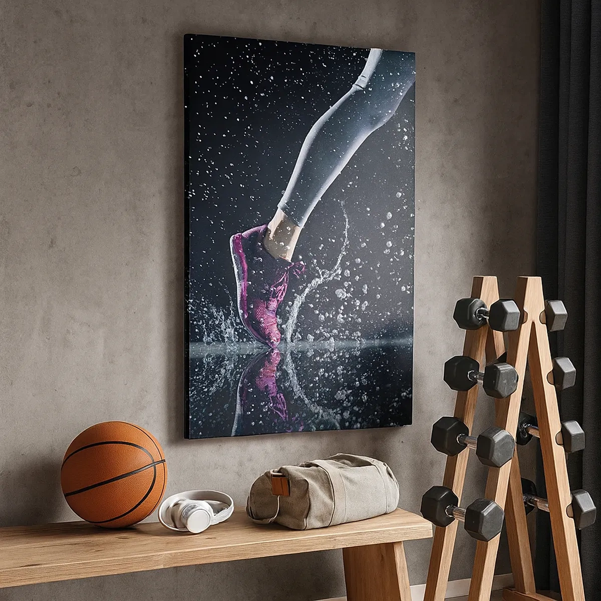 Impression sur toile - Image sur toile - Une prise de vue dynamique d'une course sous la pluie sur fond noir - 50x70cm - Combien de force dans les jambes - Décoration murale moderne pour le salon et la chambre ARTTOR