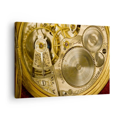 Impression sur toile - Image sur toile - Mécanisme de montre avec engrenages et détails visibles - 70x50cm - Marcher avec son temps - Décoration murale moderne pour le salon et la chambre ARTTOR