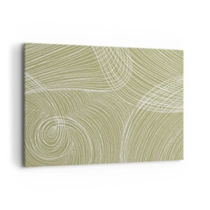 Impression sur toile - Image sur toile - Lignes vertes et blanches dans une composition abstraite - 100x70cm - Abstraction complexe de blanc - Décoration murale moderne pour le salon et la chambre ARTTOR