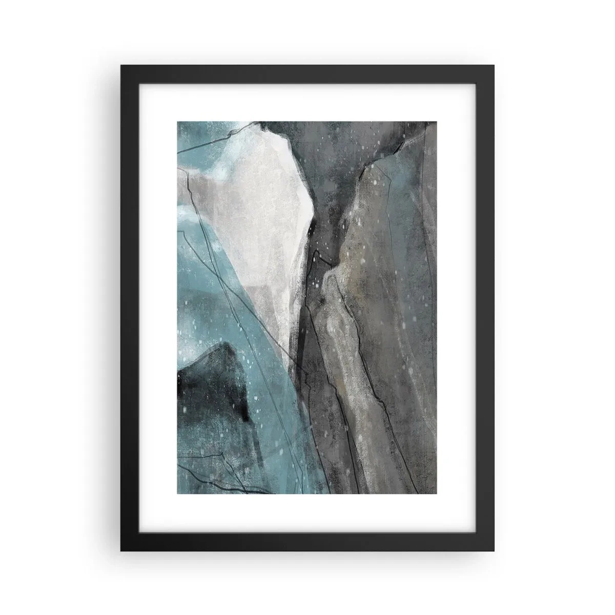 Affiche dans un cadre noir - Poster - Résumé : roches et glace - 30x40 cm