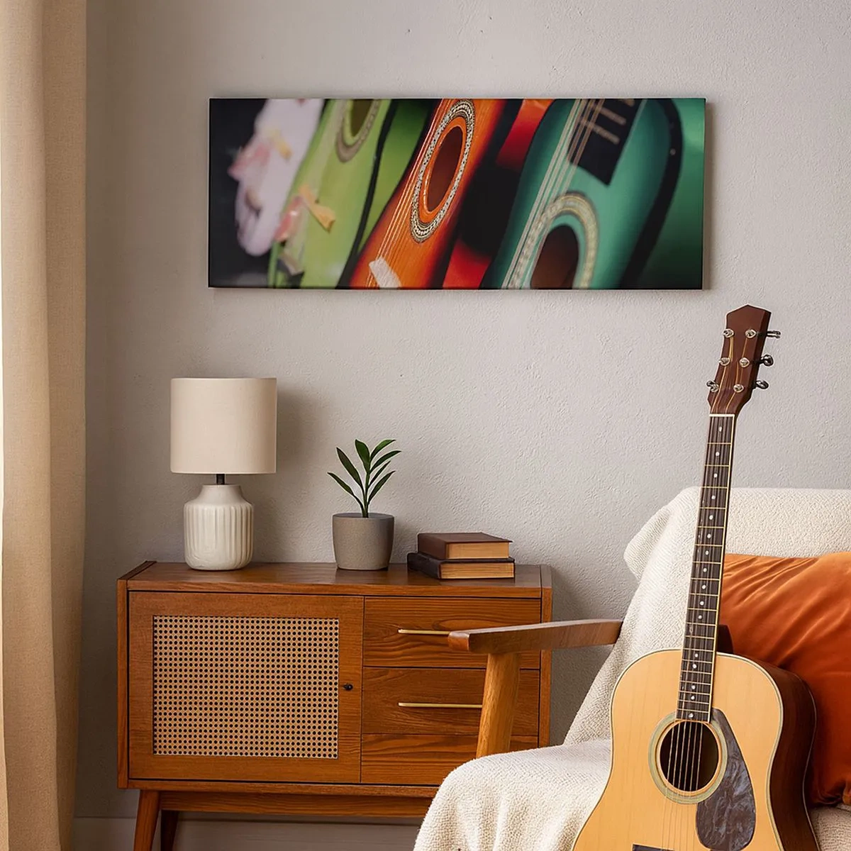 Impression sur toile - Image sur toile - La guitare a plusieurs couleurs - 100x40 cm