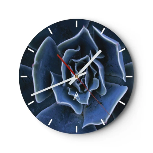 Horloge murale - Pendule murale - Gros plan d'une succulente aux feuilles bleu marine - 30x30cm - Fleur du désert - Décoration murale moderne pour le salon, la cuisine et la chambre ARTTOR