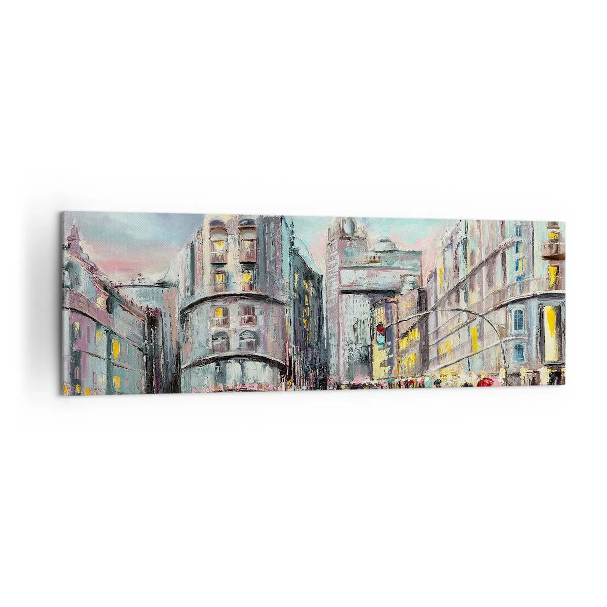 Impression sur toile - Image sur toile - Vue nocturne de la ville avec des reflets sur la rue mouillée - 160x50cm - Ce sera une soirée réussie - Décoration murale moderne pour le salon et la chambre ARTTOR