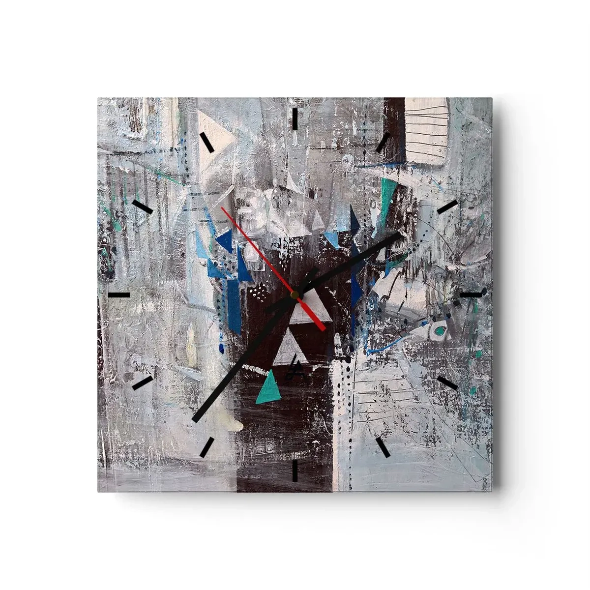 Horloge murale - Pendule murale - Composition abstraite avec des triangles et des motifs géométriques - 30x30cm - Ordre prioritaire des triangles - Décoration murale moderne pour le salon et la chambre ARTTOR