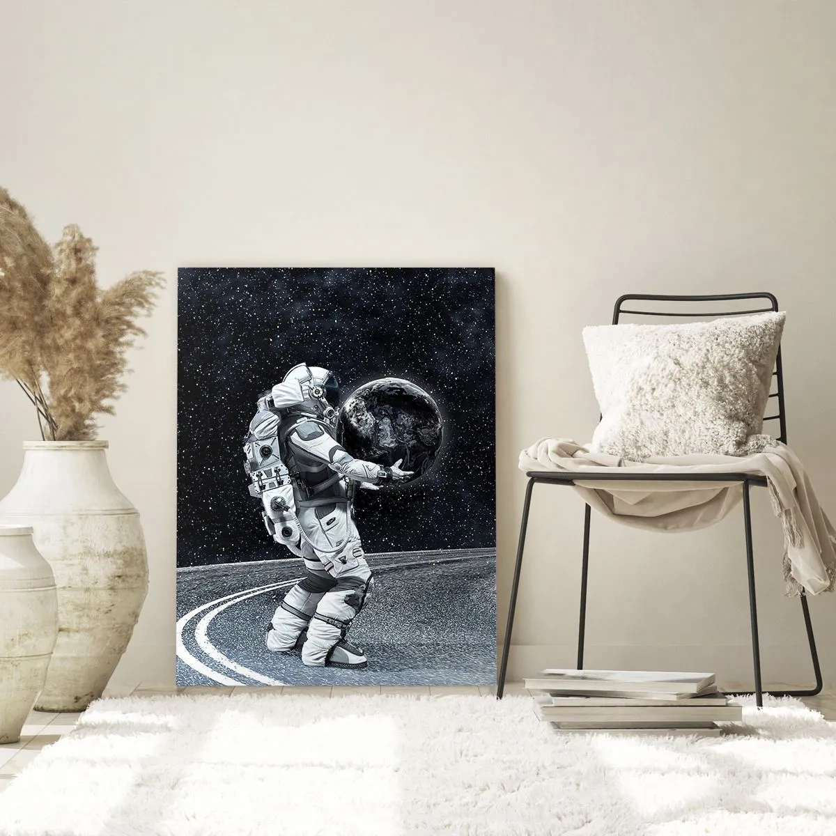 Impression sur verre - Image sur verre - Un astronaute transportant la Terre sur son chemin à travers l'univers - 50x70cm - Sur la Voie Lactée - Décoration murale moderne pour le salon et la chambre ARTTOR