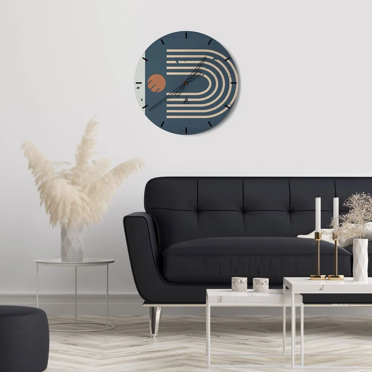 Horloge murale - Pendule murale - Motif géométrique abstrait dans les tons bleu marine et beige - 30x30cm - Géométrie sur la grenade - Décoration murale moderne pour le salon, la cuisine et la chambre ARTTOR