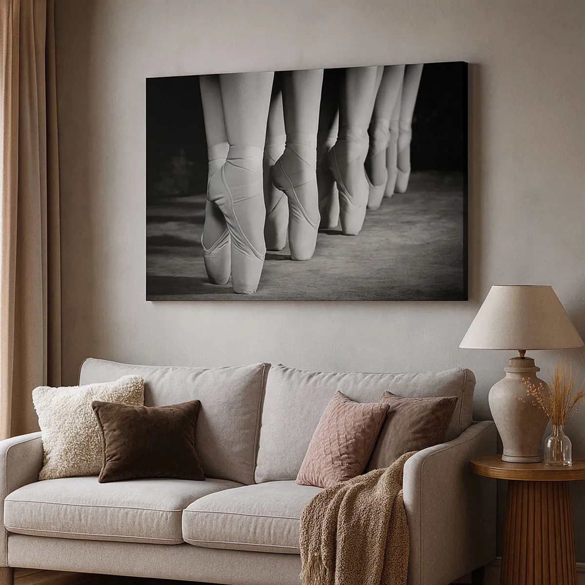 Impression sur toile - Image sur toile - Photo en noir et blanc des chaussures de ballet des danseurs - 70x50cm - Ensemble, simple - Décoration murale moderne pour le salon et la chambre ARTTOR