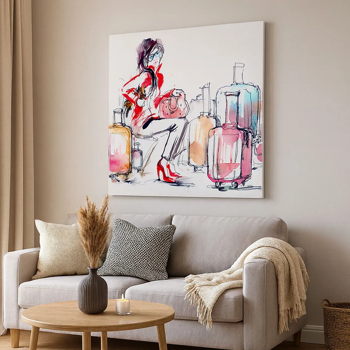 Impression sur toile - Image sur toile - Asseyons-nous avant le voyage - 30x30 cm