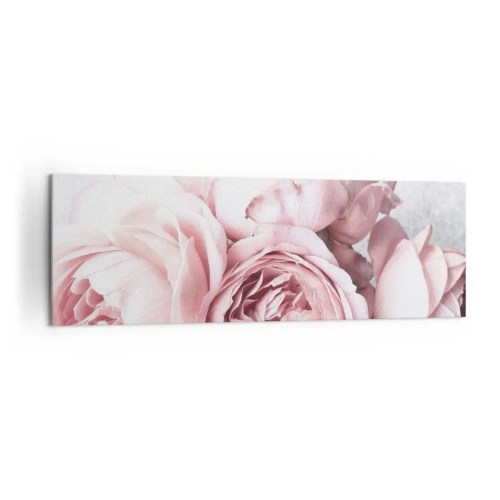 Impression sur toile - Image sur toile - Pivoines roses dans une lumière douce sur un fond clair - 160x50cm - Pour les romantiques - Décoration murale moderne pour le salon et la chambre ARTTOR