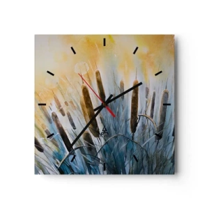 Horloge murale - Pendule murale - Roseaux pittoresques sous les rayons du soleil - 30x30cm - Fraicheur de l'eau, chaleur du soleil - Décoration murale moderne pour le salon et la chambre ARTTOR