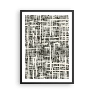 Affiche dans un cadre noir - Poster - Motif géométrique en noir sur fond clair - 50x70cm - Composition tissée - Décoration murale moderne pour le salon et la chambre ARTTOR