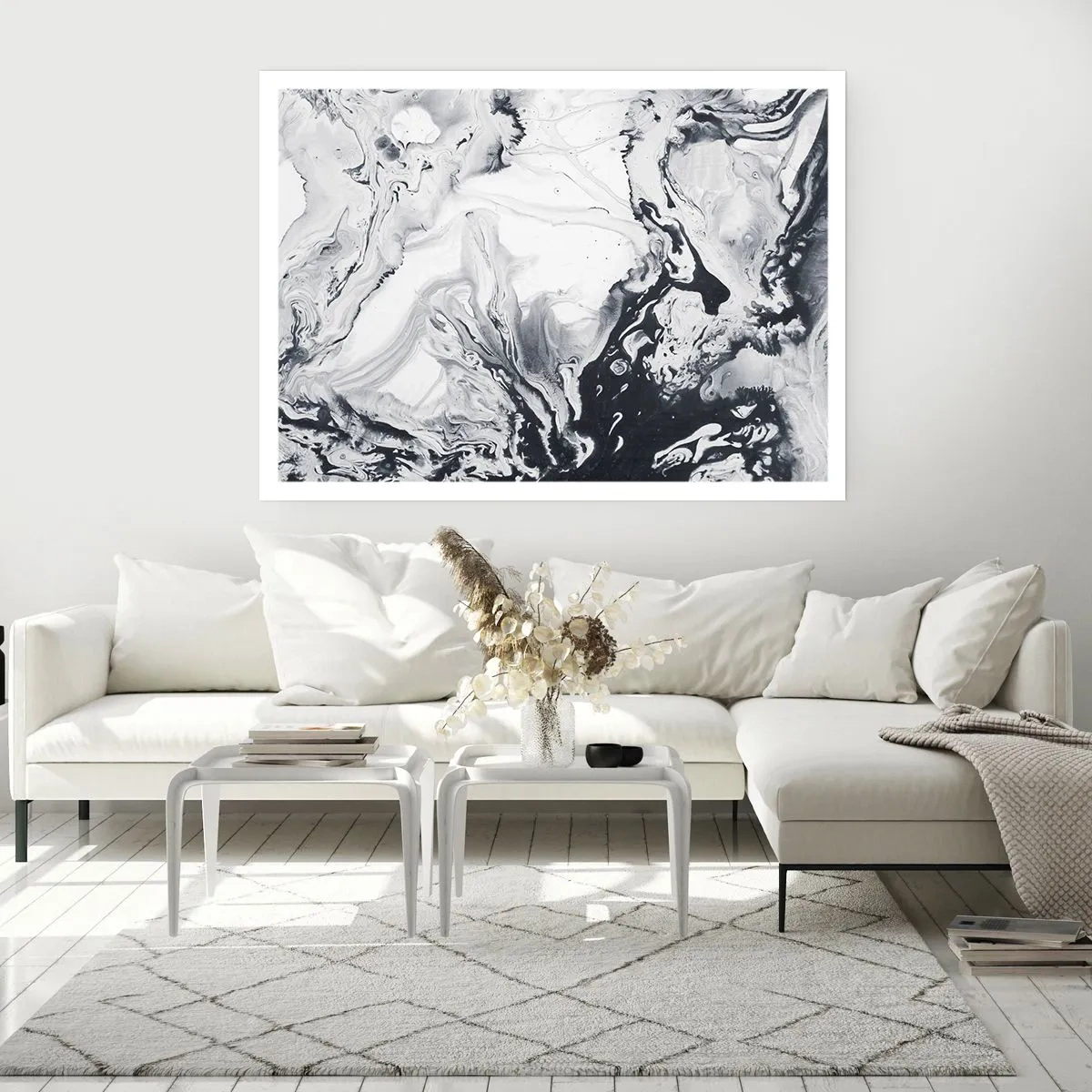 Affiche - Poster - Motif abstrait monochrome avec effet marbré - 100x70cm - Au centre de la Terre - Décoration murale moderne pour le salon et la chambre ARTTOR