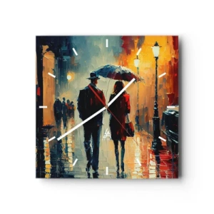 Horloge murale - Pendule murale - Marcher sous la pluie sous un parapluie en ville la nuit - 30x30cm - Histoire d'amour urbaine - Décoration murale moderne pour le salon et la chambre ARTTOR