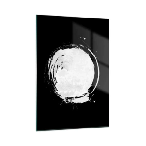 Impression sur verre - Image sur verre - Cercle abstrait blanc sur fond noir - 50x70cm - Belle sortie - Décoration murale moderne pour le salon et la chambre ARTTOR
