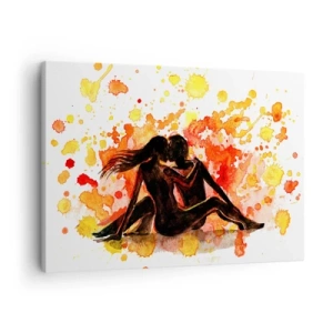 Impression sur toile - Image sur toile - Une aquarelle romantique de deux personnes aux couleurs chaudes. - 70x50cm - Et la lumière fut - Décoration murale moderne pour le salon et la chambre ARTTOR