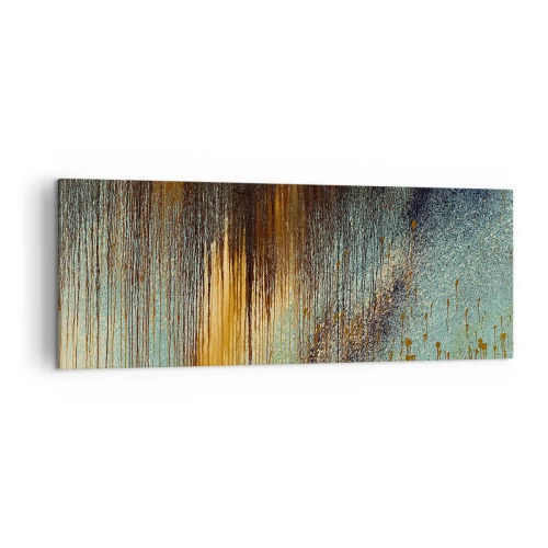 Impression sur toile - Image sur toile - Une composition abstraite de couleurs dans des tons d'or, de marron et de bleu. - 140x50cm - Une composition de couleirs non fortuite - Décoration murale moderne pour le salon et la chambre ARTTOR