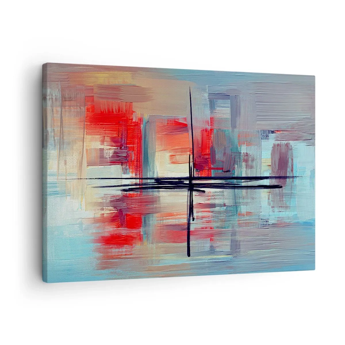 Impression sur toile - Image sur toile - Une composition abstraite aux couleurs intenses, aux lignes et aux formes géométriques. - 70x50cm - Un paysage dans une dimension inconnue - Décoration murale moderne pour le salon et la chambre ARTTOR