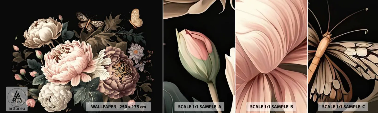 Échantillon De Papier Peint Standard Eco - De style baroque - Botanique, Fleurs, Shabby-chic - 100x30 cm