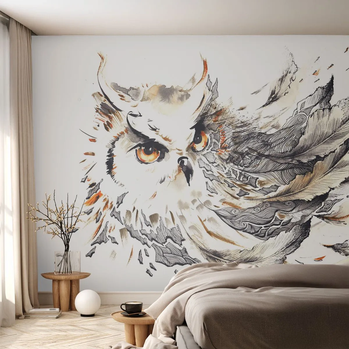 Papier Peint Autocollant Deluxe Sticker - Elle vient du monde de la magie - Oiseau, Hibou, Graphique - 250x175 cm