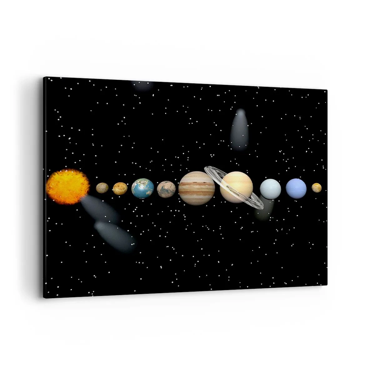 Impression sur toile - Image sur toile - Le système solaire avec des planètes sur fond d'étoiles dans l'espace - 100x70cm - Et les planètes sont folles, sont folles... - Décoration murale moderne pour le salon et la chambre ARTTOR