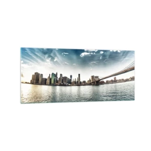 Impression sur verre - Image sur verre - Panorama de la ville avec un pont contre le ciel bleu - 120x50cm - L'île de verre - Décoration murale moderne pour le salon et la chambre ARTTOR