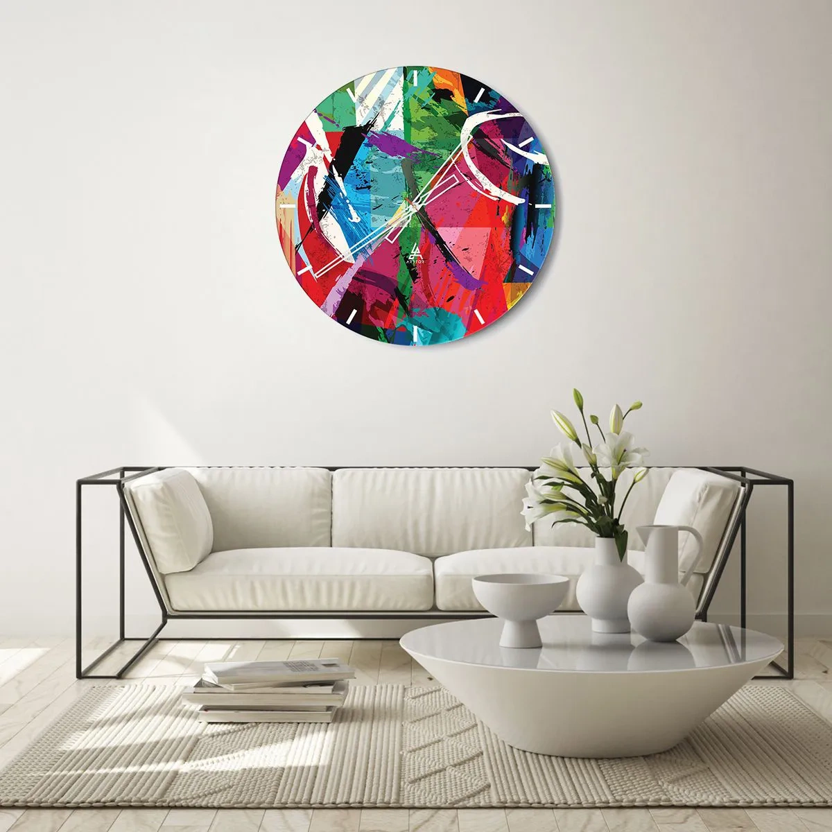 Horloge murale - Pendule murale - Un motif abstrait aux couleurs intenses et aux lignes dynamiques. - 30x30cm - Rapide, vif et bondissant - Décoration murale moderne pour le salon, la cuisine et la chambre ARTTOR
