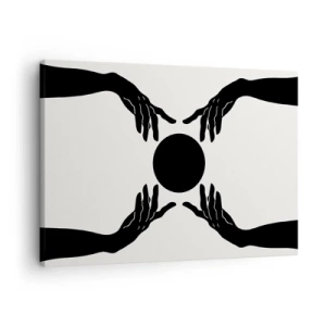 Impression sur toile - Image sur toile - Mains noires dans une composition symétrique avec une boule - 70x50cm - Signe secret - Décoration murale moderne pour le salon et la chambre ARTTOR