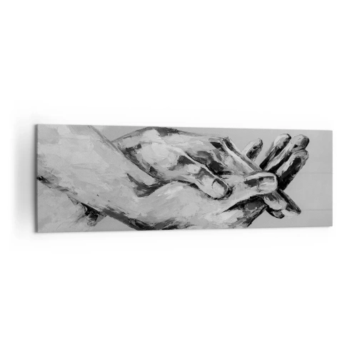 Impression sur toile - Image sur toile - Une composition en noir et blanc de deux mains jointes sur un fond clair. - 160x50cm - Début... - Décoration murale moderne pour le salon et la chambre ARTTOR