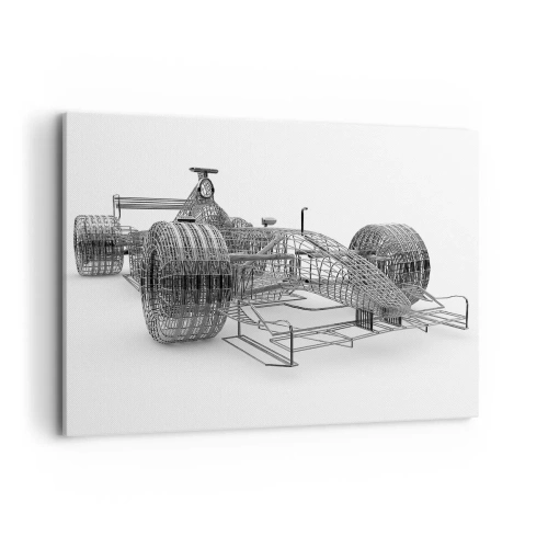 Impression sur toile - Image sur toile - Un croquis de conception d'une voiture de course sur un fond clair - 100x70cm - Design parfait - idée de course - Décoration murale moderne pour le salon et la chambre ARTTOR