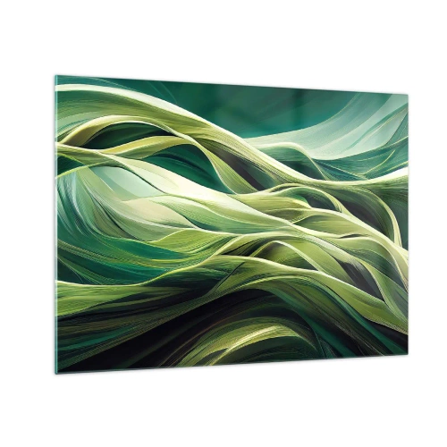 Impression sur verre - Image sur verre - Vagues vertes abstraites aux formes organiques - 70x50cm - Jeu de vert abstrait - Décoration murale moderne pour le salon et la chambre ARTTOR