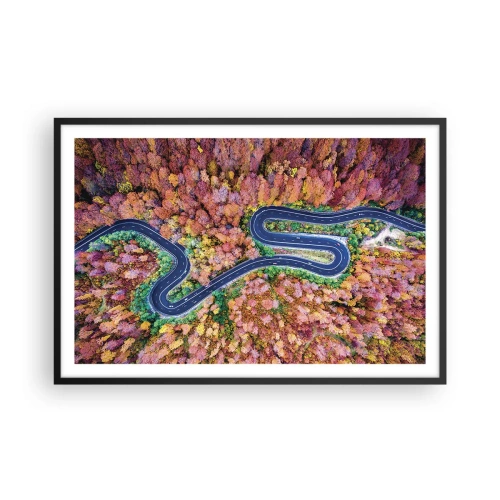 Affiche dans un cadre noir - Poster - Route sinueuse à travers la forêt - 91x61 cm