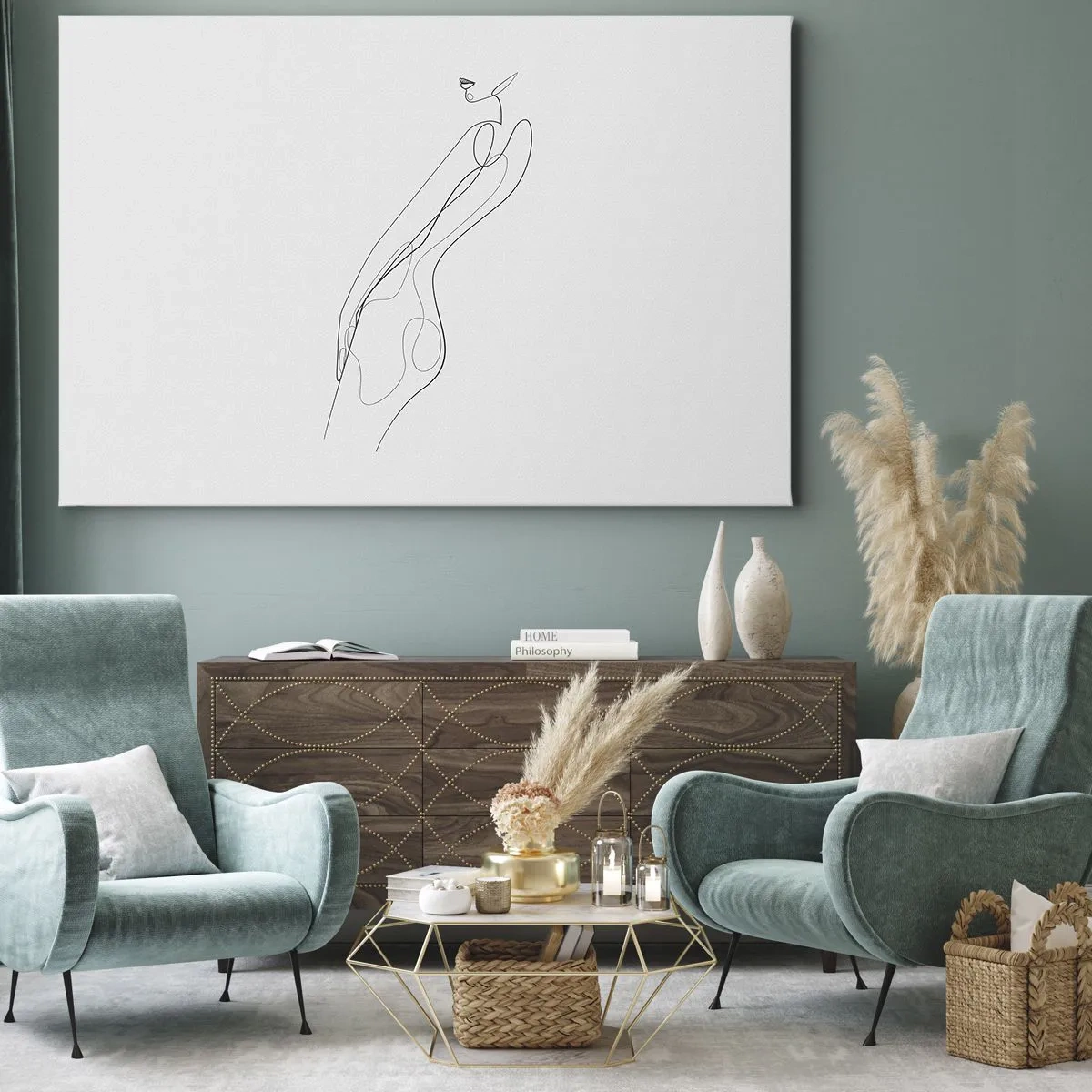 Impression sur toile - Image sur toile - Une ligne minimaliste montrant une silhouette sur un fond clair - 100x70cm - Juste une promesse - Décoration murale moderne pour le salon et la chambre ARTTOR